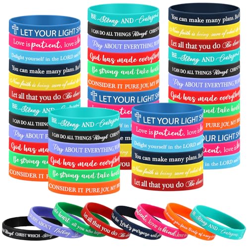 48 Pcs Bible Bracelets Silicone Wristbands, Christian Faith Verse Bracelet