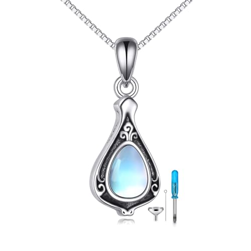 POPLYKE Moonstone Urn Necklace for Ashes 925 Sterling Silver Locket Necklace Cremation Jewelry for Women Men