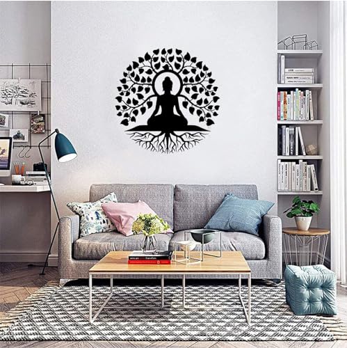 LIKEUDO 40cm Tree of Life with Buddha Wall Hanging - Metal Art Decoration for Living Room - Bodhi Tree and Buddha Wall Plaque 40L x 40W cm