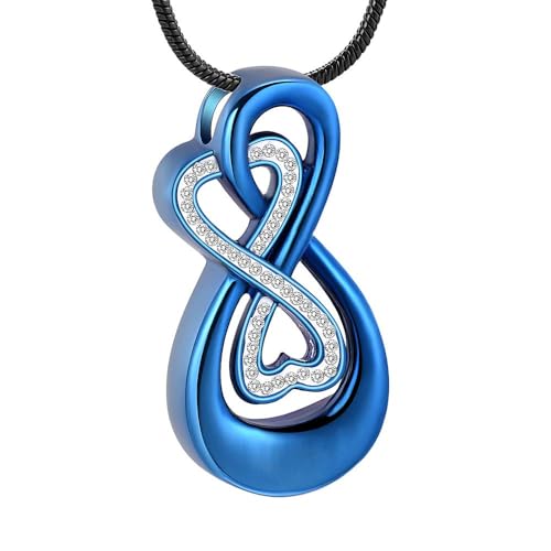 Infinity Love Urn Pendant Stainless Steel Snake Chain Cremation Jewelry for Ashes for Woman Free Filling Tools Include Blue