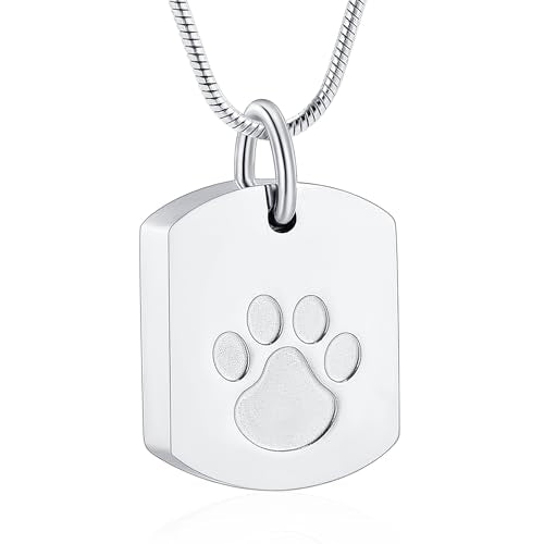 Personalized Ash Necklace for Pet - Custom Photo Text Flag Ashes Necklace Double-Sided Dogs Cats Urn Pendant for Ashes Cremation Memorial Keepsake Gift Silver