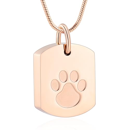 Personalized Ash Necklace for Pet - Custom Photo Text Flag Ashes Necklace Double-Sided Dogs Cats Urn Pendant for Ashes Cremation Memorial Keepsake Gift Rose Gold