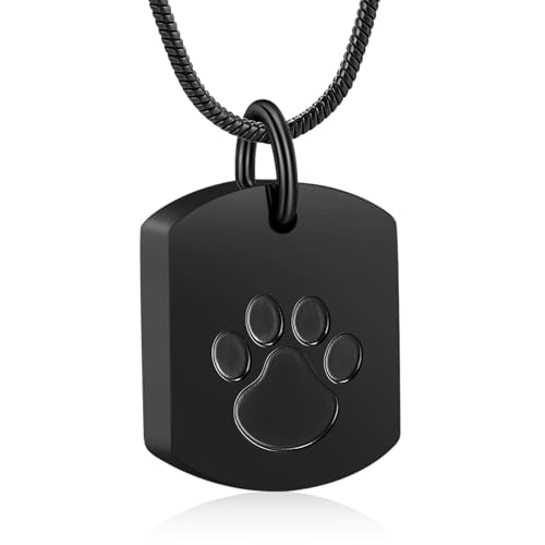 Personalized Ash Necklace for Pet - Custom Photo Text Flag Ashes Necklace Double-Sided Dogs Cats Urn Pendant for Ashes Cremation Memorial Keepsake Gift Black