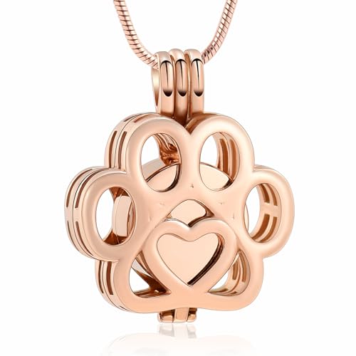 Pet Cremation Jewelry For Ashes For Dog/Cat Paw Stainless Steel Memorial Locket Urn Necklace Inside Mini Case Keepsake Cremation Jewelry Women Men Rose Gold