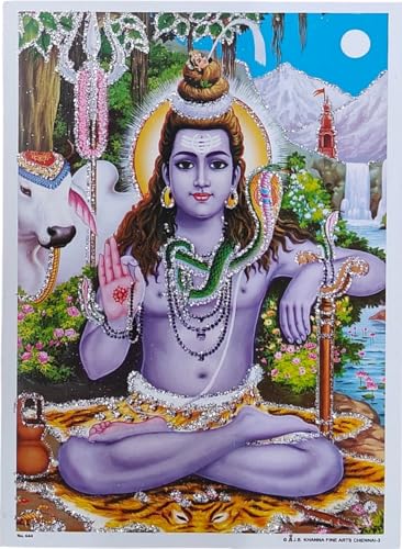 Rastogi Handicraft India Best Of Reprint Hindu God Poster/Picture With Unframed (White Paper, Blessing-Shiv-Ji-7'X5:)