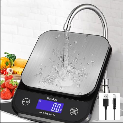 IP67 Waterproof Food Scale, 0.01oz/0.1g High Precision, 11lb/5kg Electronic Cooking Scales, Washable, Stainless Steel Weighing Platform,USB Rechargeable Digital Kitchen Scale for Cooking, Baking, etc