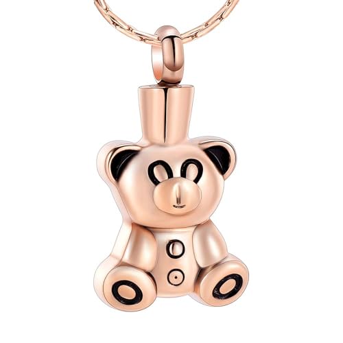Cremation Jewelry Urn Necklaces for Ashes - Stainless Steel Teddy Bear Pendant Keepsake Memorial Pet Ashes Holder Rose Gold