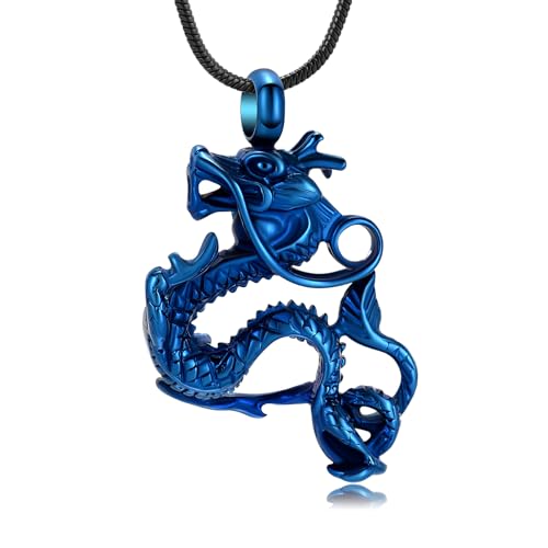 Cremation Jewelry for Ashes Stainless Steel Dragon Urn Necklace Keepsake Human Pet Ashes Holder Memorial Pendant for Women Men Blue