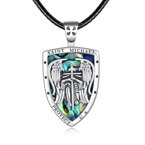 YFN Saint Michael Cross Necklace for Women Men Sterling Silver Religious Protector Pendant St Michael Archangel Jewelry Gifts