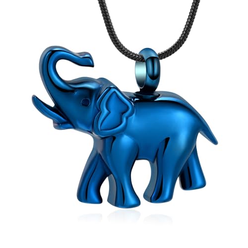 Cremation Jewelry for Ashes Elephant Shape Stainless Steel Keepsake Memorial Pendant Locket Urn Necklace for Pet/Human Blue