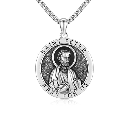 Religious Necklace for Men 925 Sterling Silver Religious Pendant Religious Jewellery Gifts for Talisman Amulet Saint Peter