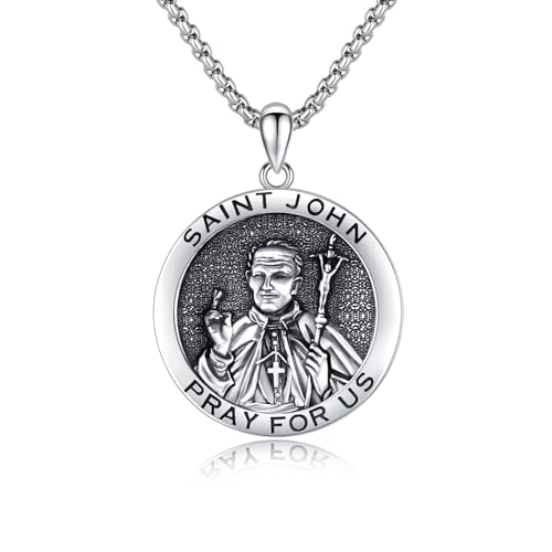 Religious Necklace for Men 925 Sterling Silver Religious Pendant Religious Jewellery Gifts for Talisman Amulet Saint John