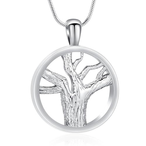 Tree of Life Cremation Jewelry Urn Necklaces for Ashes Memorial Keepsake Urn Pendant Necklace for Ashes Silver