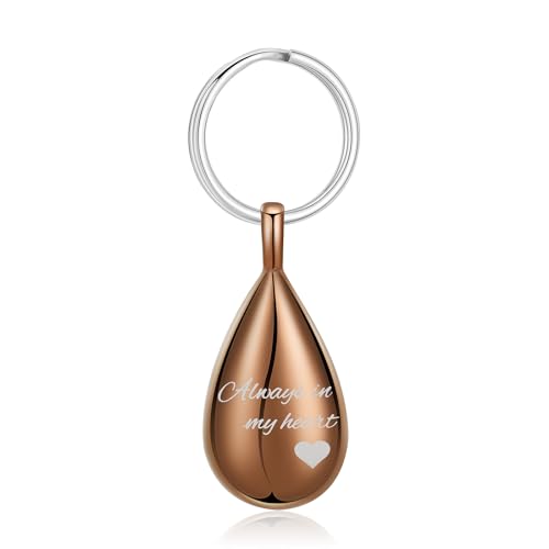 Cremation Keychain for Ashes Always In My Heart Urn Locket Cremation Jewelry Teardrop Memorial Keepsake Keychain Coffee