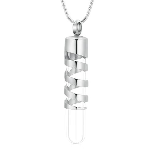 Clear Glass Tube Cremation Urn Jewelry Ashes Holder Necklace Keepsake Memorial Pendant Including Box/Fill Kits Silver