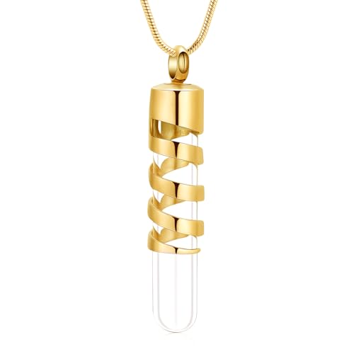 Clear Glass Tube Cremation Urn Jewelry Ashes Holder Necklace Keepsake Memorial Pendant Including Box/Fill Kits Gold