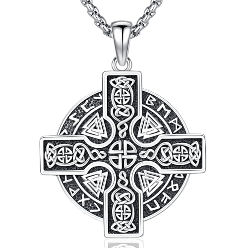 Norse ViKing Necklace 925 Sterling Sliver Viking Tree of Life/Mjolnir Thor's Hammer Pendant Necklace Nordic Amulet Viking Jewellery for Men Women Cross-2