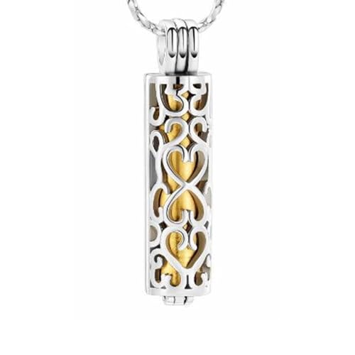 Cylinder Urn Necklace for Ashes for Women Men Cremation Jewelry Keepsake Memorial Human Pet Ashes Pendant Silver-Gold