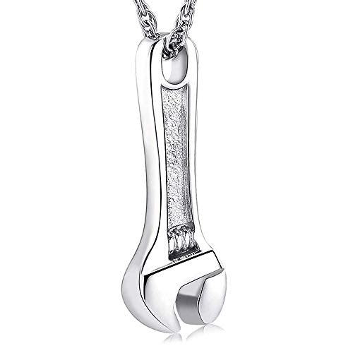 Wrench Urn Necklace for Ashes for Women Men Human Ashes Holder Stainless Steel Hammer Cremation Jewelry for Ashes Pendant Silver