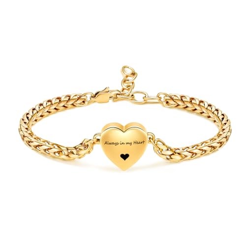 "Mnicremation Urn Bracelet for Ashes Heart Locket Cremation Bracelet,Memorial Adjustable Ashes Link Holder Bangle Link Chain Women - Always in my heart" Gold-Always