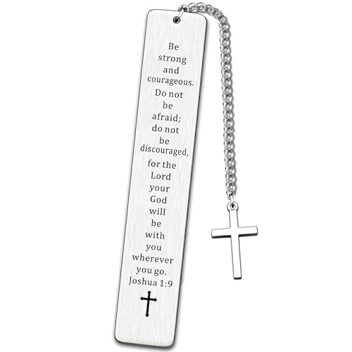 JMIMO Christian Gifts Inspirational Bible Verse Bookmark Be Strong and Courageous Cross Charm Women Men Religious Present for Birthday Graduation Communion Christmas Thanksgiving