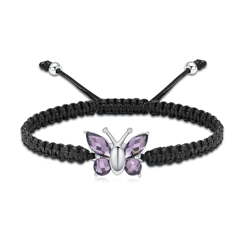 Cremation Jewelry Butterfly Urn Bracelet for Human Ashes for Women Adjustable Memorial Keepsake Rope Bracelet Light Purple