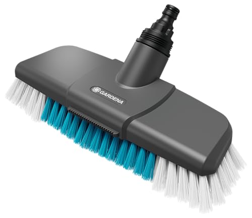 Gardena Cleansystem hard, long-handle brush: for intensive cleaning of non-sensitive surfaces, firm bristles of different lengths, connection to Cleansystem handle, for larger surfaces (18816-20) Single