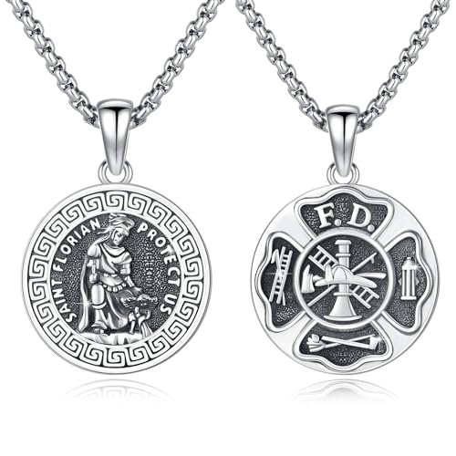 Saint Florian Necklace 925 Sterling Silver St Florian Necklace Religious Protector Amulet Jewellery Gift for Men Women Firefighters 20+2 inch