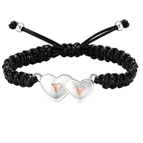 Double Heart Urn Bracelet for Ashes for Women Stainless Steel Urn Memorial Jewelry forHuman Pet of Loved Ones Keepsake Gift Silver-Rose