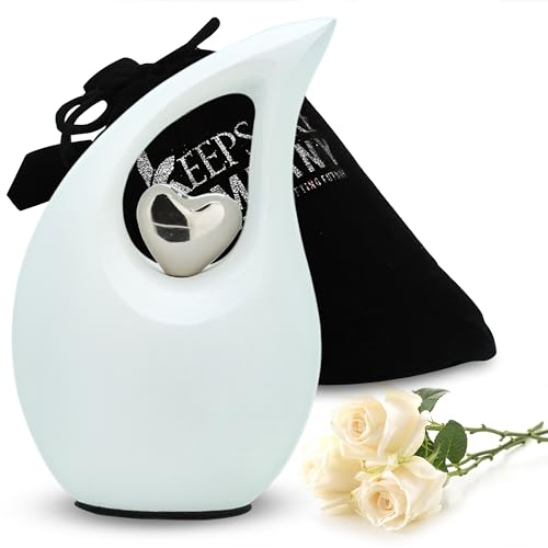 Urns for Human Ashes Mini Urn with Pink Heart Cremation Keepsakes for Ashes Ash Holders Pink Heart Urn ERN Tiny Little with Premium Velvet Bag (White Matte with Silver Heart) White Matte Extra Small - EXS - 3 Cubic Inches / 3 Teaspoons