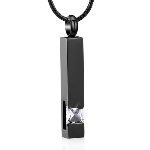 Crystal Cremation Urn Jewelry Cube Memorial Ashes Necklace Pendant Keepsake- Black Birthstone Series White