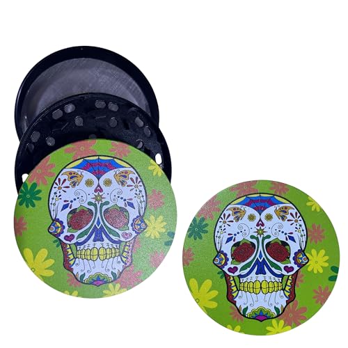 Herb Grinders, Glamified Grinder for Dry Herb Portable Zinc Alloy Metal Grinder,Multicolour,100mm x 50mm (Skull Printed) Skull Printed