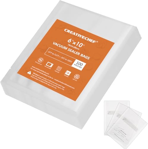 CREATIVECHEF Vacuum Sealer Bags 6x10 Inch /100pcs, Food Storage Vacuum Sealer Bags BPA Free for Dry and Moist Food Fresh Preservation, Suitable Sous Vide Cooking and All Vacuum Food Sealer Machines 6 x 10 inches (15 x 25cm)