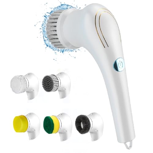 OBEST Electric Spin Scrubber, Cordless Rechargeable Handheld Cleaning Brush with 5 Replaceable Brush Heads, Power Scrubber Mop for Kitchen Bathtub Window Sink Shoes
