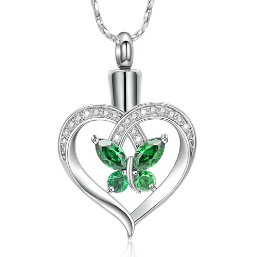 Heart Butterfly Urn Necklace for Ashes for Women Stainless Steel Cremation Jewelry Crystals Ash Loved One Memorial Pendant G