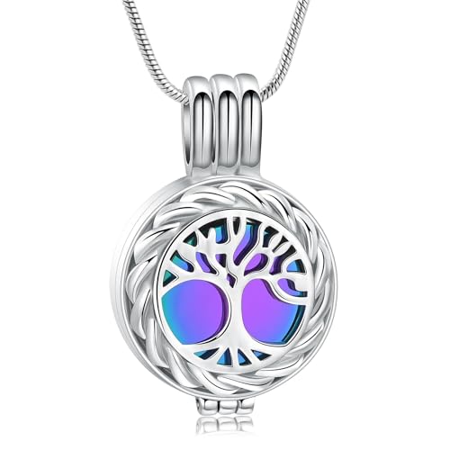 Tree of Life Cremation Jewellery for Ashes Pendant with Mini Keepsake Urn Memorial Human Pet Ash Jewellery rainbow