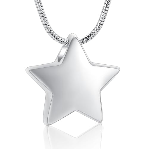 Small Star Charm Cremation Urn Pendant Ashes Memorial Necklace for Woman Free Filling Kits Include Silver