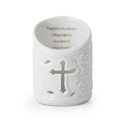 DreamsEden Candle Holder Ceramic Christian Cross Tea Light Holder with Bible Fresh Tealight Cup Votive Candle Holder for Wedding Home Decor (Faith) Faith