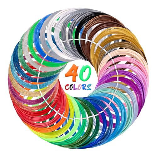 Kretrum 3D Pen Filament Refills 40 Colours 3D Printer PLA 1.75 mm Filament Each Colour 3M Compatible with MYNT3D SCRIB3D PIKA3D 3D Pen Most 1.75mm 3D Prining Pens NOT FIT 3Doodler Start Pen