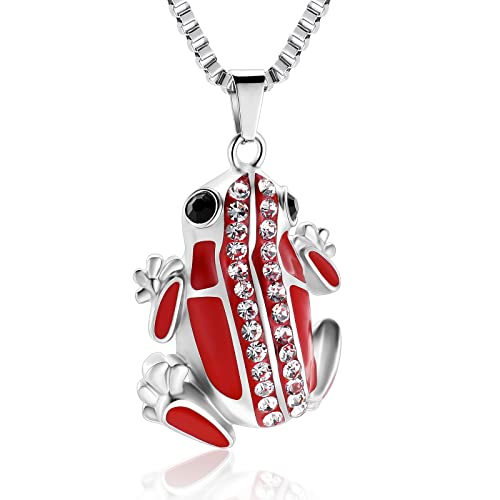 Animal Cremation Jewelry for Men Women Ashes Dinosaur/Frog/Elephant Urn Necklace Memorial Ashes Pendant for Human Pet Cat Dog Keepsake Gift Frog-red