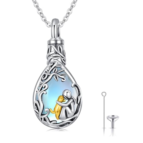 CHENGHONG 925 Sterling Silver Ashes Necklace for Dog - Cremation Jewellery Moonstone Urn Keepsake Memorial Gifts for Pet Lover Loss of Dog Women