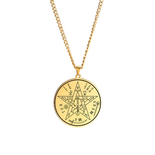 Tetragrammaton Pentagram Necklace for Men Women Tetragrammaton Keychain Pentagram Protection Amulet Pagan Wicca Jewelry gold