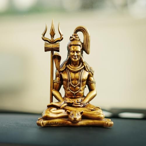 Artarium Meditating Lord Shiva Idol 4 Inch Antique Finish, Mahadev Resin Statue for Home Decor, Car Dashboard Ornament, Office Desk Decoration, Hindu God Murti, Spiritual Gift Antique-meditating (4 Inch)