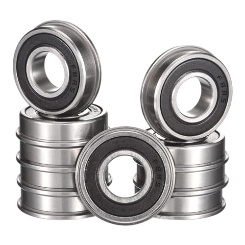 HiPicco FR8-2RS Flanged Ball Bearing, ID 1/2 x OD 1-1/8" x Width 5/16" Miniature Bearings, Double Rubber Sealed Deep Groove Bearings, Pre-Lubricated (GCr15) Chrome Steel 10pcs 10 FR8-2RS 1/2x1-1/8"x5/16"