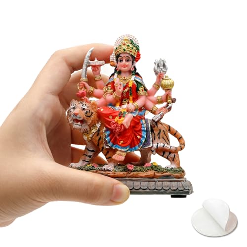 BangBangDa Durga for Car Decor– 4.1" H Small Durga on Tiger Statue for Car Dashboard Hindu Goddess Father’s Day Mother’s Day Diwali Birthday Gifts for Indian People Altar Pooja Item