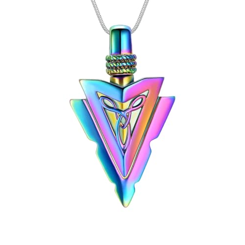 Cremation Jewellery for Ashes Necklace Arrowhead Pendant Memorial Necklace Urn Necklace for Ashe of Loved Ones Keepsake Lockets Ashes Holder Pet Dog Heart Urn Jewellry Spear Point Jewellry Rainbow