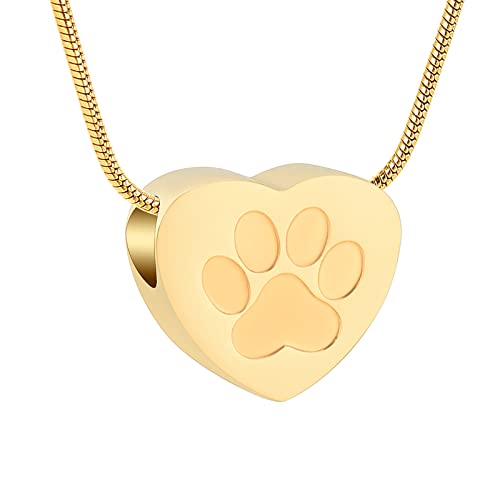 Pet Cremation Jewelry for Ashes Pendant Paw Print Pet Heart Urn Necklace Memorial Keepsake Jewelry for Pet/Dog's/Cat's Ashes Pet Lover Gift Paw-Gold
