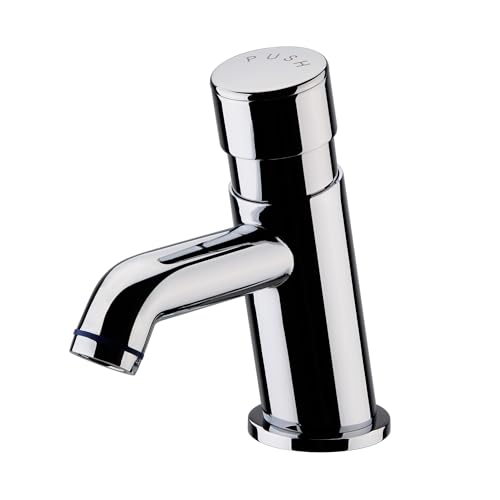 ENKI BT4300 Vision Non-Concussive Commercial Modern Pillar Taps, Chrome Self-Closing Tap for Pre-Mixed Water