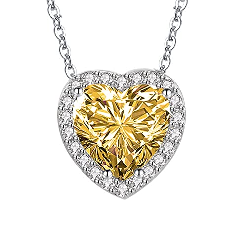 AMDXD Necklace for women, heart zirconia chains for women, heart design, silver plated necklace Yellow