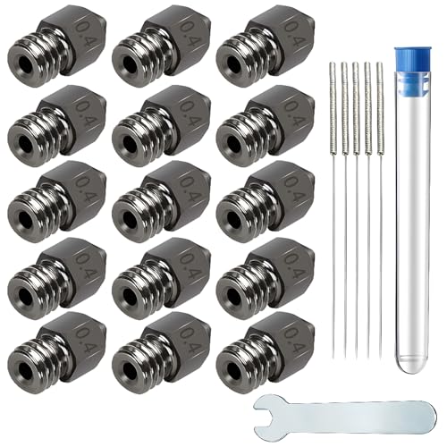 Hardened Steel Nozzle, Dujelixa 15 PCS 3D Printer Nozzles with 5 PCS 0.35mm Silver Cleaning Steel Needle, 1 PCS 7mm Open end Wrench for MK8 Anet A8 3D Printer 1.75mm Filament